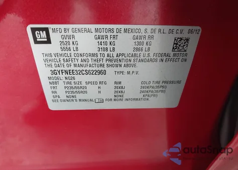 2012 Cadillac Srx Performance Collection z USA, uszkodzony, nr VIN 3GYFNEE32CS622960